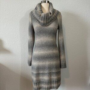 NWT The Limited M Cozy Striped Thick Knit Sweater Dress Gray Ivory Cowl Neck